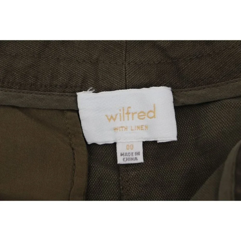 wilfred women’s 00 Allant pants linen olive green belted pockets cuffed‎ cropped